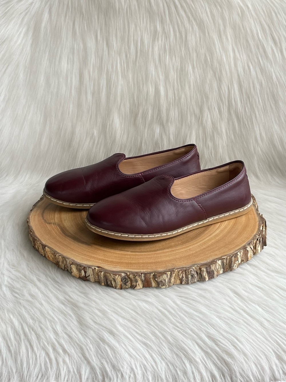 Charix Istanbul Burgundy Leather Slip-On Flats